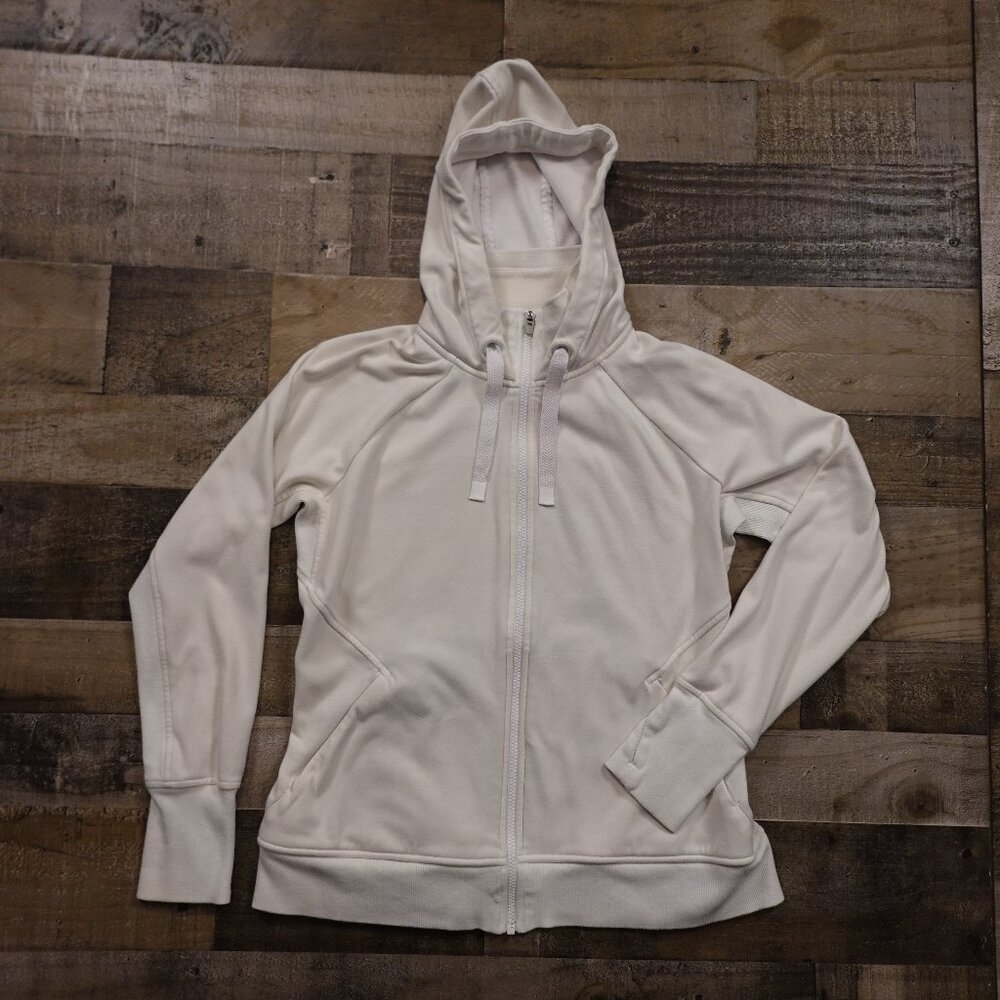 Athleta Triumph Hoodie Women’s Large Ivory Full‎ Zip Thumbholes